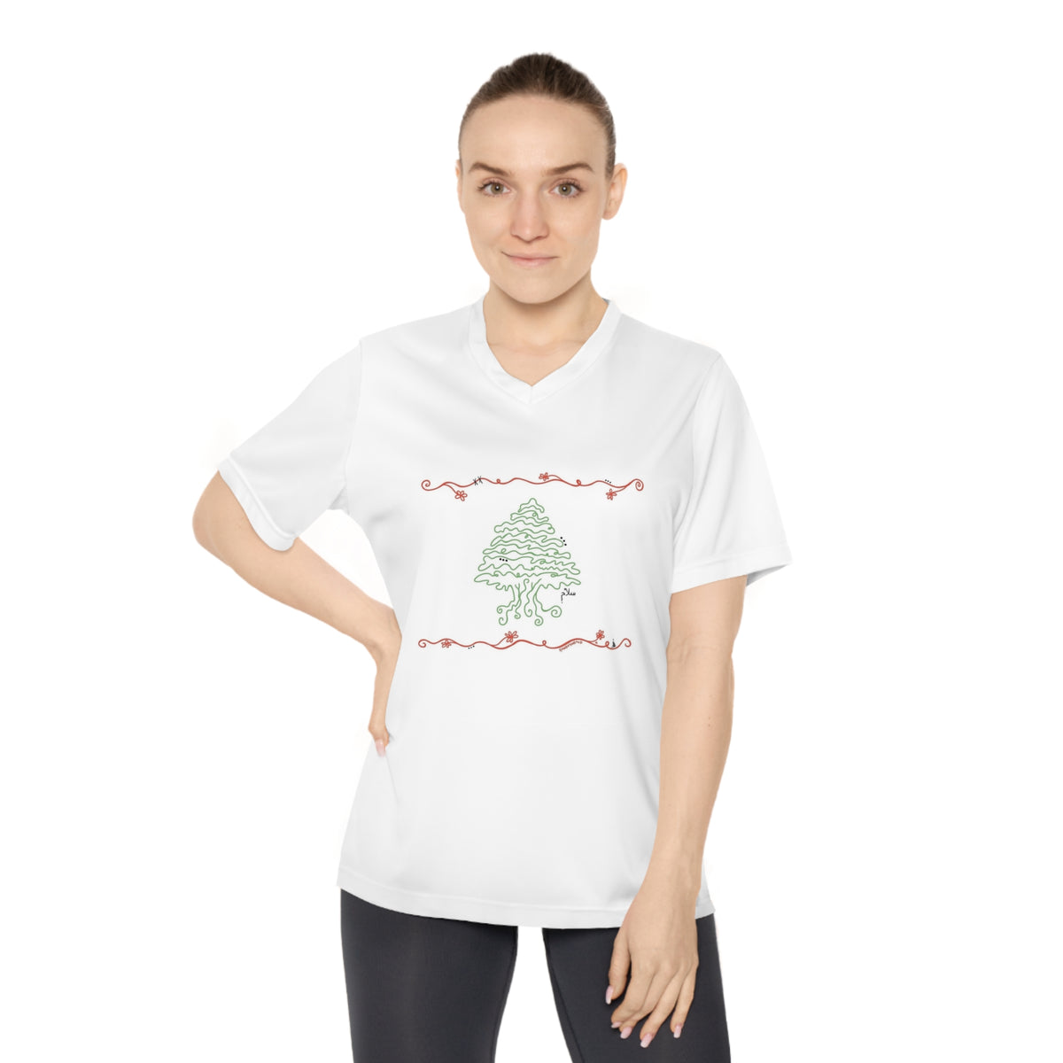 Lebanese Flag Doodle-Women's V-Neck Tee
