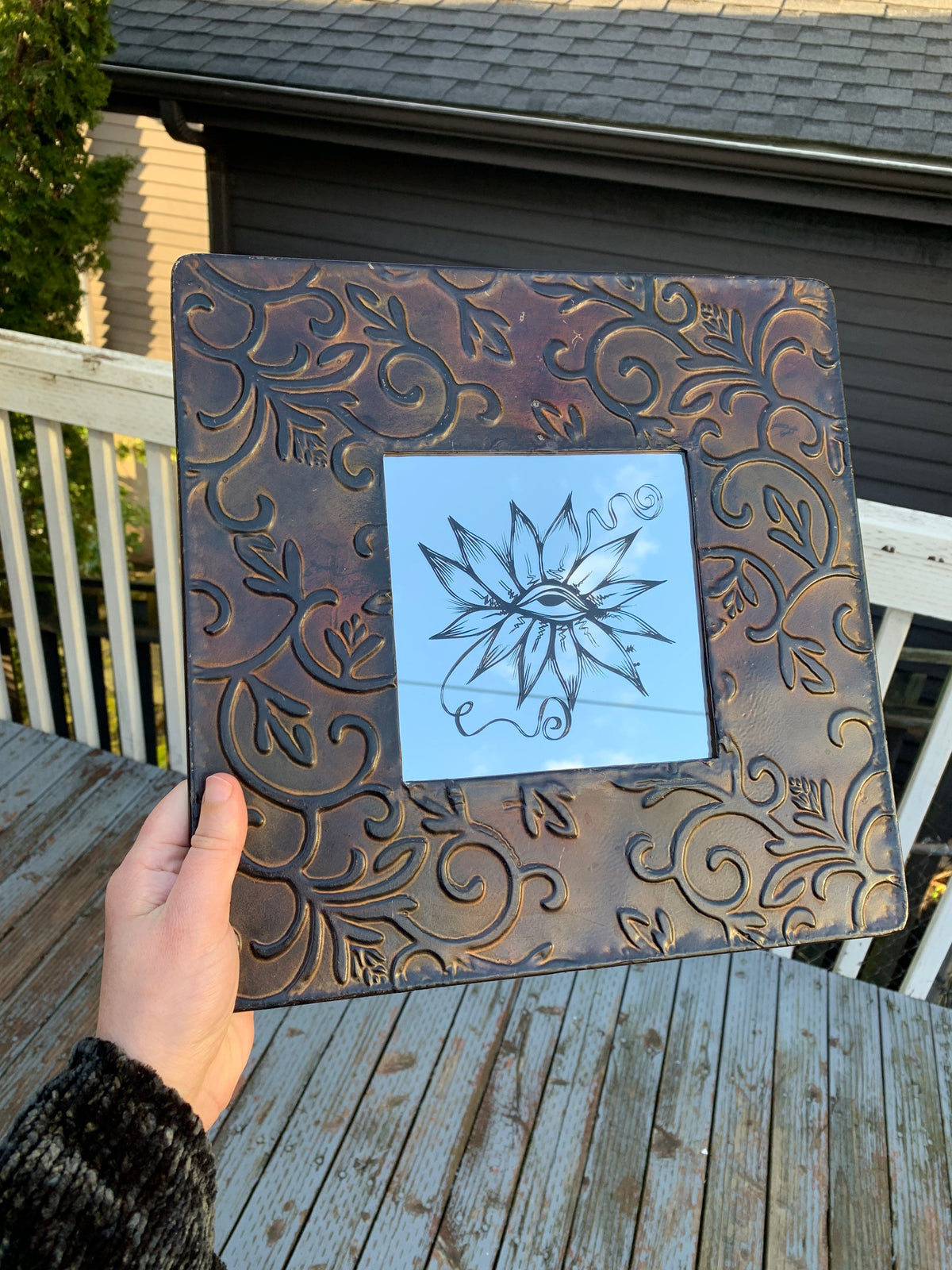 Iron Framed Eyeball Flower Mirror